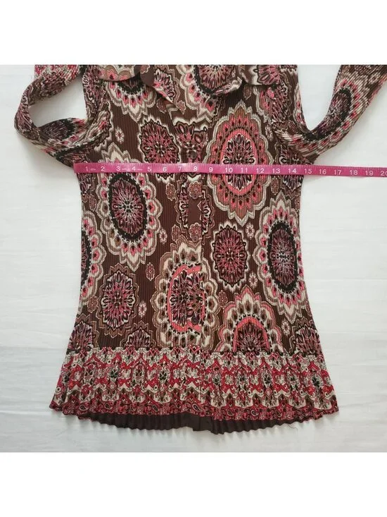 Signature By Larry Levine Crinkle Ruched 3/4 Bell Sleeve Vintage Blouse Sz Large - Picture 12 of 15